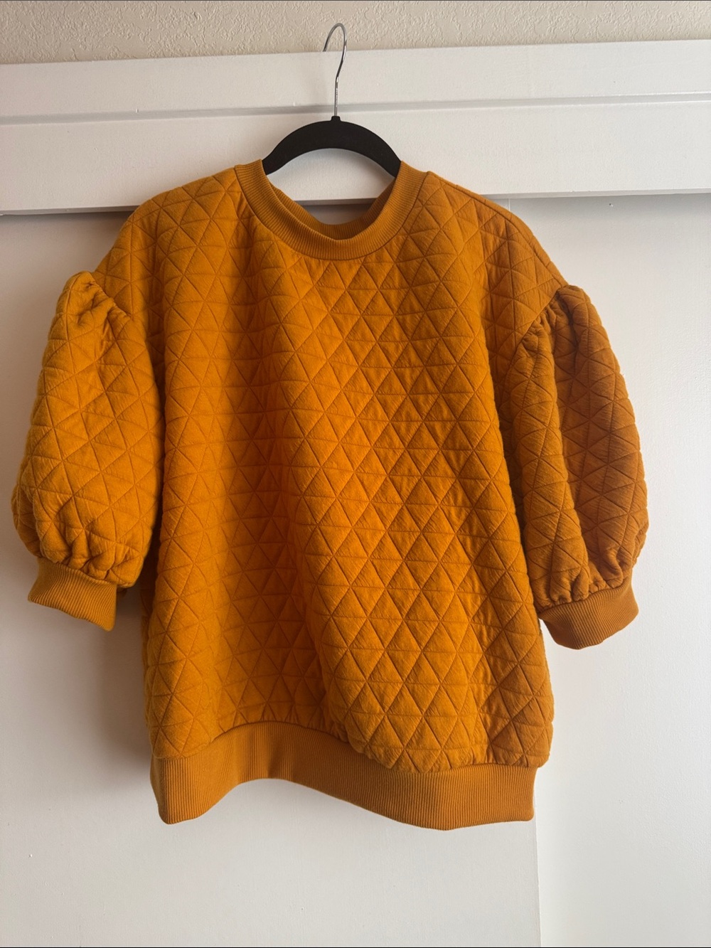 A New Day Large Mustard Quilted Puff-Sleeve Sweater - Women